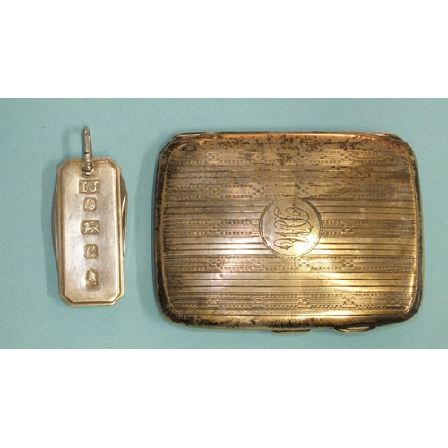 238 - A small silver cigarette case with engine-turned engraving, inscription inside The Little Bean 2/9/2... 