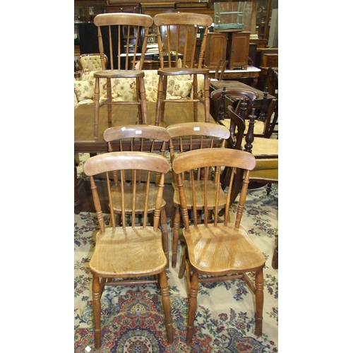 74 - A set of six elm and beech stick-back kitchen chairs.