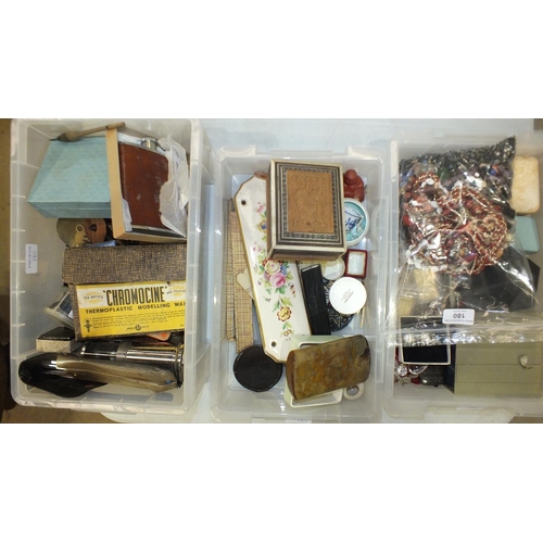 180 - Various costume jewellery, various boxes and miscellaneous items, the contents of four boxes.... 