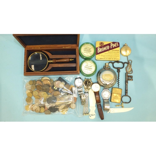 194 - A small quantity of coins, metalware and miscellaneous items.