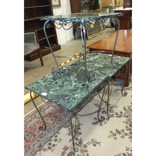 3 - Three 20th century onyx-top wrought iron-framed occasional tables, 45cm square, (3).... 