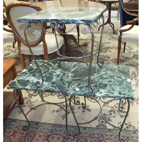 3 - Three 20th century onyx-top wrought iron-framed occasional tables, 45cm square, (3).... 