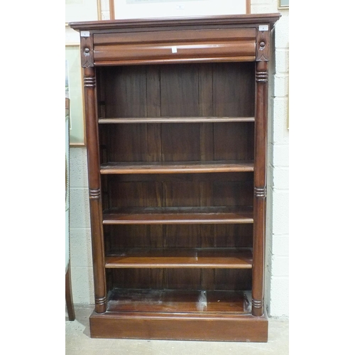 6 - A reproduction mahogany open bookcase fitted with a drawer, 92cm wide, 150cm high.
