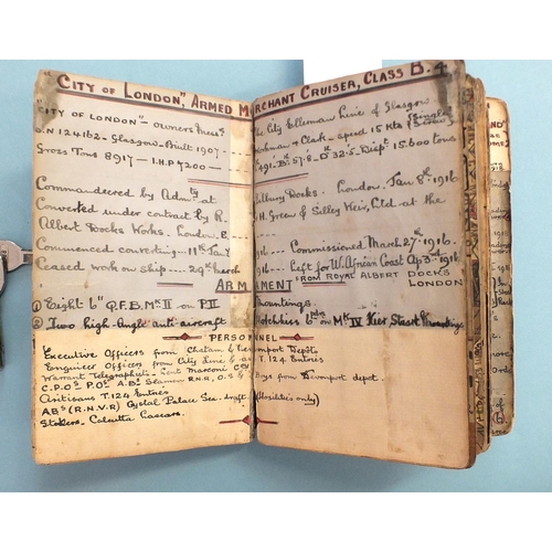 104 - A small hand-written book compiled by Cmdr L B Watts RNV, covering his WWI and later service, with d... 