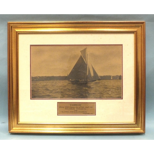 109 - A photograph depicting the yacht 'Cobweb' off Ryde July 27th 1908, owner B O Cochrane Esq, framed wi... 