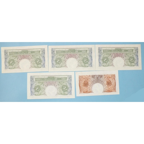 128 - A collection of five Bank of England Britannia Series uncirculated Beale bank notes: a run of three ... 