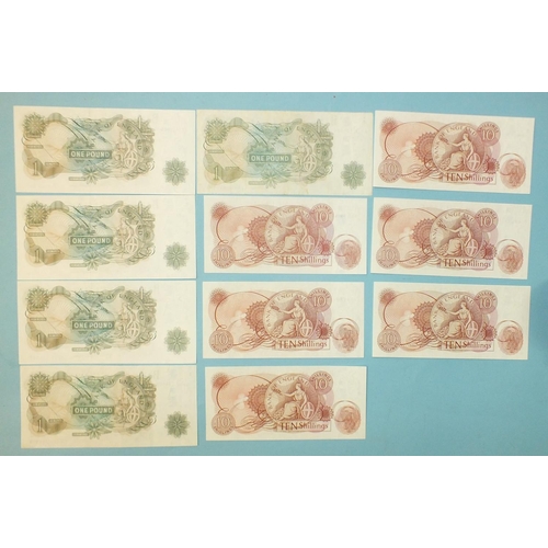 131 - A collection of eleven Bank of England Fforde Portrait Series C bank notes: five one-pound J23Y 8978... 