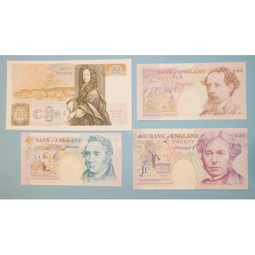 133 - A collection of four Bank of England uncirculated Kentfield Series D Historical bank notes: a fifty-... 