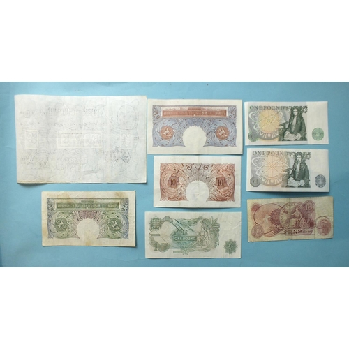 143 - A collection of eight Bank of England bank notes: a white £5 note June 16 1951, U93 046 884, (Beale)... 