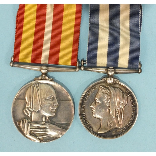 167 - An Egypt 1882-1889 medal, undated, awarded to W Noon, Pte RMLI and a Voluntary Medical Service Medal... 