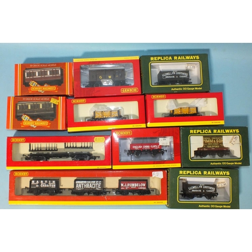 251 - Hornby and Replica Railways, a quantity of private owner wagons and two Hornby coaches, (all boxed),... 