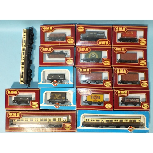 257 - Airfix OO gauge, thirteen wagons and two coaches, all boxed and one unboxed coach.