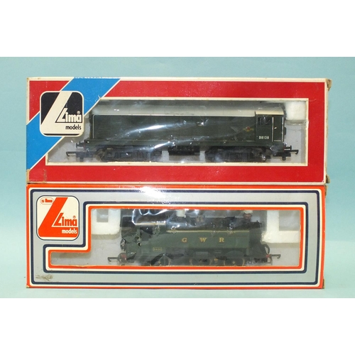 309 - Lima OO gauge, 205117 GWR 0-6-0 tank engine RN9400 and 205156 diesel RN D8138, (2).