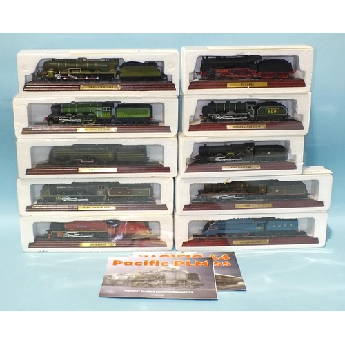 343 - Atlas, ten boxed locomotive models (static), on plinths.