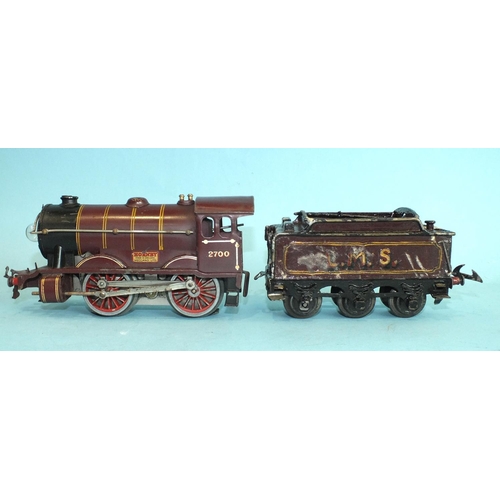 363 - Hornby O gauge, 20v No.1 Special LMS 0-4-0 locomotive, (with one replaced wheel), with pre-war dieca... 