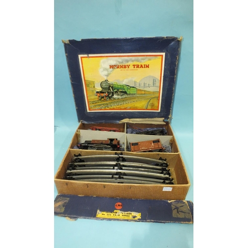 369 - Hornby O gauge, 201 LMS Goods Set with 0-4-0 tank engine RN2270, (boxed, box poor).