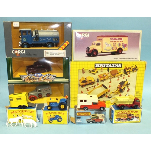 457 - Matchbox Series, 39 Ford Tractor, 43 Pony Trailer, 38 Camper, 70 Grit-spreading Truck, four Corgi di... 