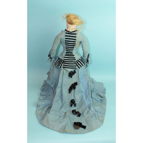 473 - A French fashion doll, late-19th century, the bisque swivel head indistinctly-impressed 9, with fixe... 