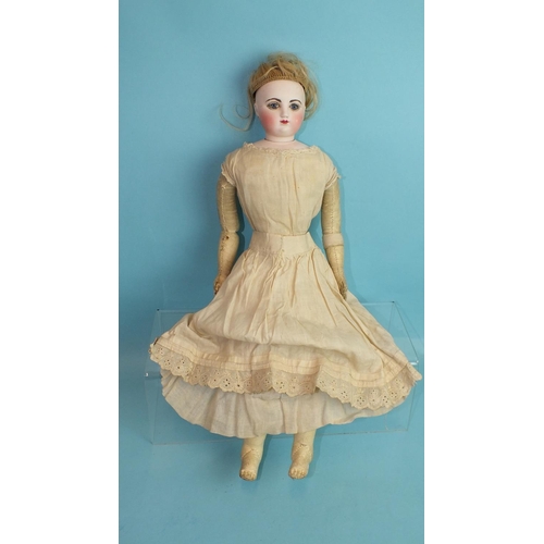 473 - A French fashion doll, late-19th century, the bisque swivel head indistinctly-impressed 9, with fixe... 