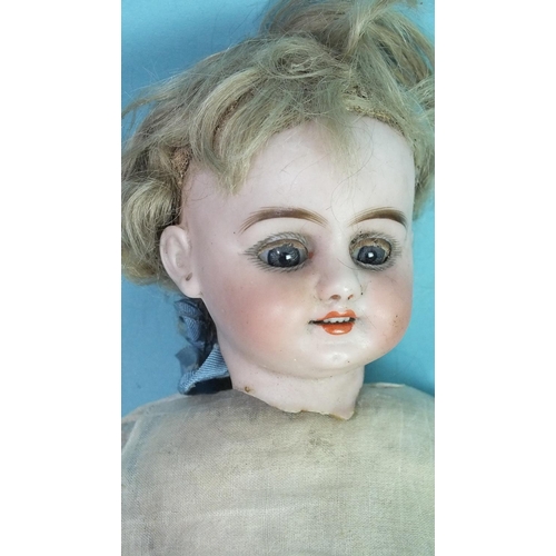 474 - An Armand Marseille 370 bisque shoulder head doll with sleeping brown eyes, mohair wig, on jointed k... 