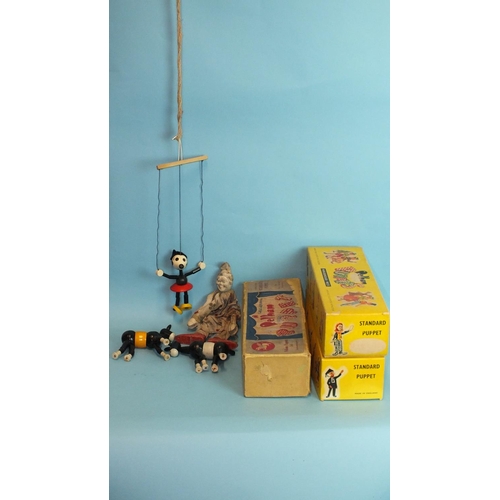 491 - Four Pelham Puppets: Mitzi (2), Baby Dragon and Witch, in three boxes, a small Minnie Mouse puppet a... 