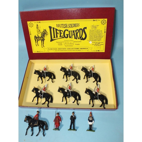 498 - Britains, a W Britain boxed set no.5184 Life Guards, no.4283 of ltd edn of 7000 and four other figur... 