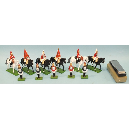 500 - W Britains Lifeguards, modern issues, six mounted, five standing to attention, no box and a small mo... 