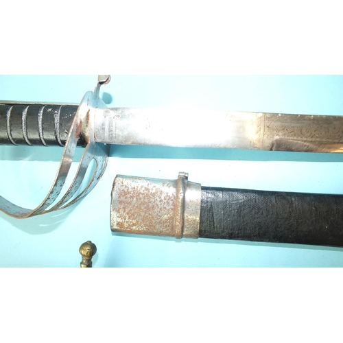 583 - A 19th century British 1856/58 pattern Enfield sword bayonet, with 58cm blade, chequered leather gri... 