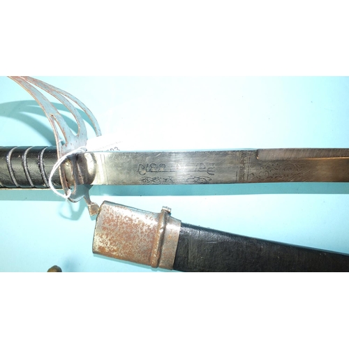 583 - A 19th century British 1856/58 pattern Enfield sword bayonet, with 58cm blade, chequered leather gri... 