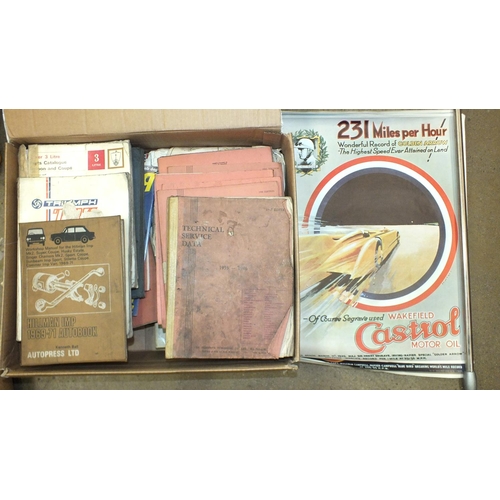 601 - A Hillman Imp 69-71 Autobook, an Imp and Chamois workshop manual, a Rover 3 litre parts catalogue, a... 