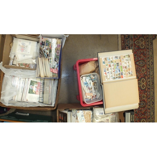 91 - A large accumulation of stamps and covers, in albums, stock books and loose, contained in seven boxe... 