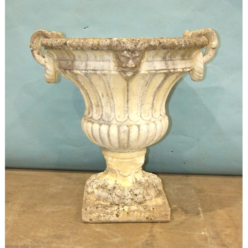 123 - A cast concrete campana shape garden urn, 70cm diameter, 58cm high.