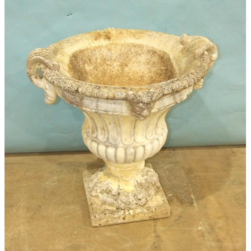 123 - A cast concrete campana shape garden urn, 70cm diameter, 58cm high.