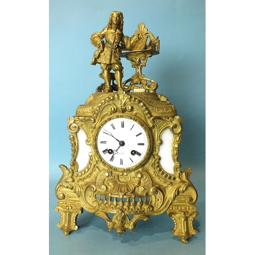 138 - Henri Marc, Paris, a late-19th century gilt metal mantel clock surmounted by a figure and reading st... 