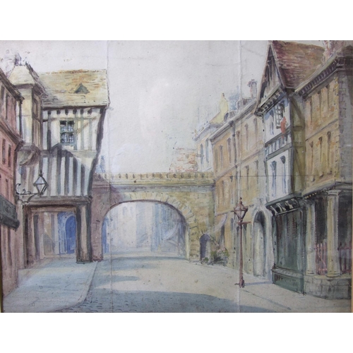 14 - 20th Century THE CITY GATES, CHESTER Unsigned watercolour, 22.5 x 29cm and three other unsigned wate... 