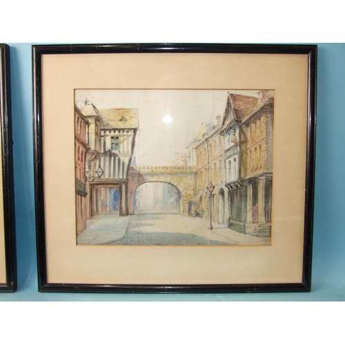 14 - 20th Century THE CITY GATES, CHESTER Unsigned watercolour, 22.5 x 29cm and three other unsigned wate... 
