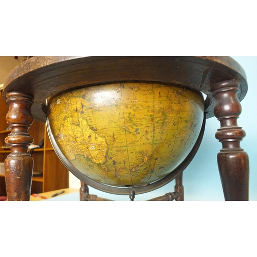 154 - A Manning's table-top terrestrial globe of 12'' diameter, within bronze brass meridian ring, the hor... 