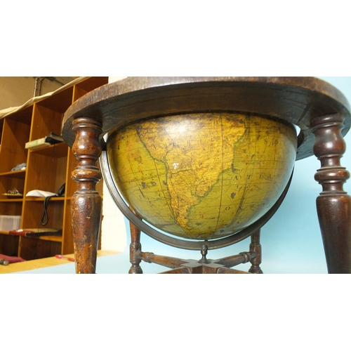 154 - A Manning's table-top terrestrial globe of 12'' diameter, within bronze brass meridian ring, the hor... 