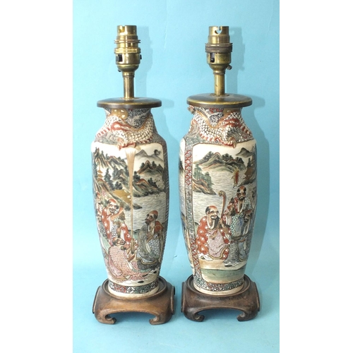 160 - A pair of 19th century Satsuma baluster-shaped vases converted as table lamps, both with chips to ri... 