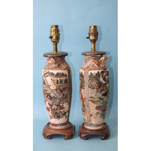 160 - A pair of 19th century Satsuma baluster-shaped vases converted as table lamps, both with chips to ri... 