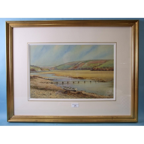 21 - Douglas Houzen Pinder (1886-1945) THE GANNEL, NEWQUAY Signed and titled watercolour, 28.5 x 45.5cm, ... 