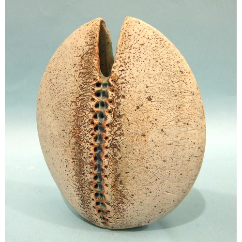 230 - Alan Wallwork (1931-2019), a split oval stoneware vase with incised AW to base, 18cm high, 15cm wide... 