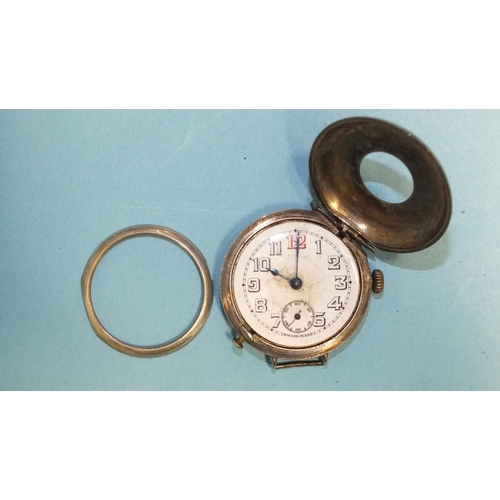 253 - A silver-cased trench wrist watch, import marks for London 1917, (a/f, not working, wire lug missing... 