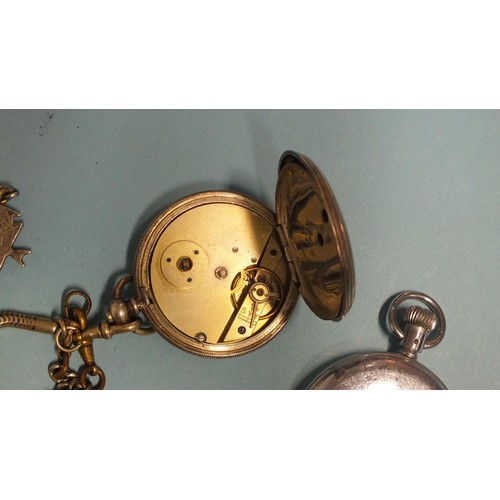 262 - An 800-silver-cased open-faced key-wind pocket watch, (not working), a silver graduated curb-link wa... 