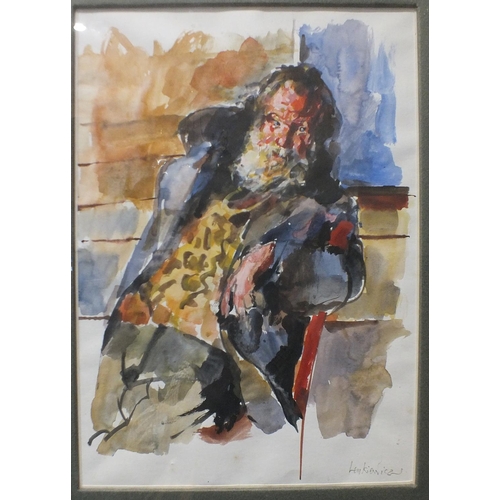 27 - Robert Oscar Lenkiewicz (1941-2002) OLD CYRIL, TRAMP WITH ONE ARM Signed watercolour, inscribed on p... 