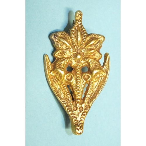 290 - An unusual yellow metal floral brooch, (tests as high-carat gold), 4.4cm long, 8g.