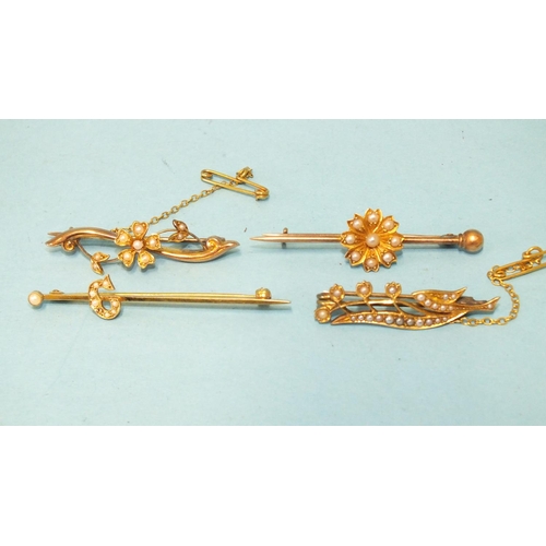 301 - Four small Victorian bar brooches set seed pearls, 10g.