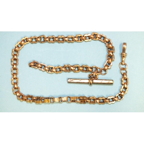 325 - A Victorian 9ct gold fancy-link half-Albert watch chain with plated T-bar, 28.8g gross weight.... 