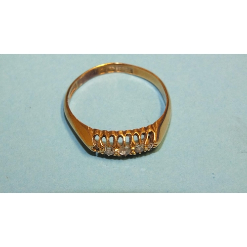 341 - An 18ct gold ring set four (of five) graduated old brilliant and 8/8-cut diamonds, size Q, 2.9g.... 