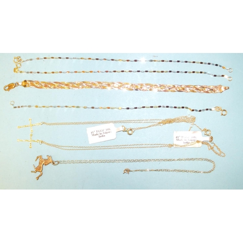 364 - A quantity of 9ct gold neck chains and bracelets, 6.5g.